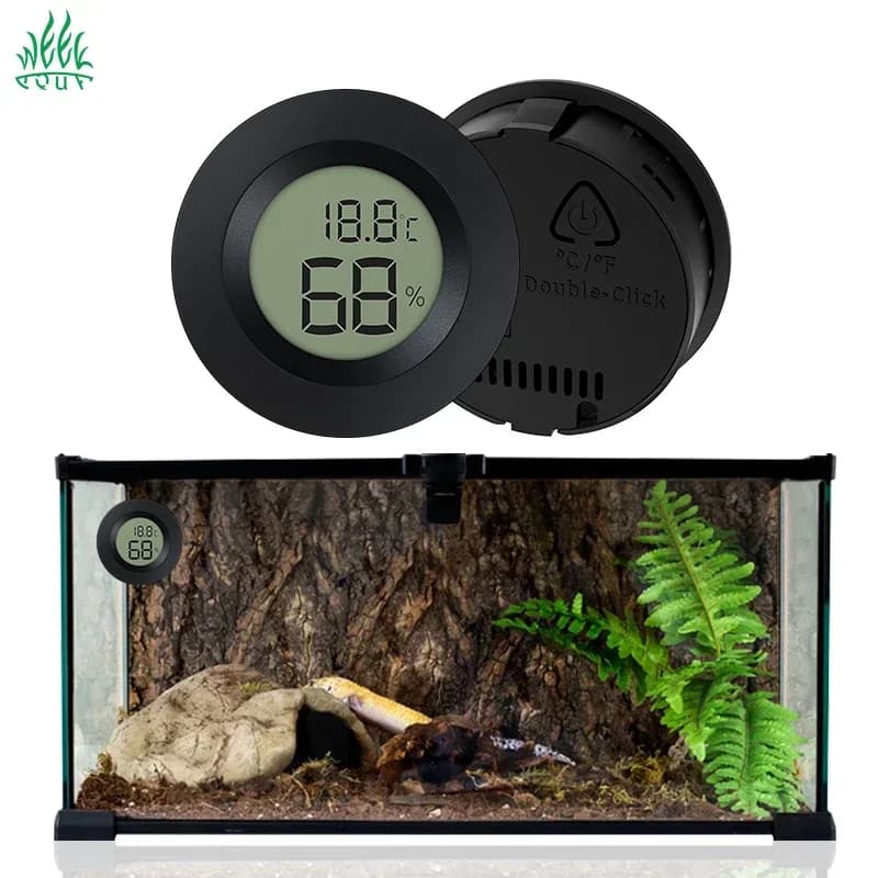 Week Aqua Round Mini Termoigrometro elettronico incorporato, igrometro per animali domestici, termometro per interni, decorazione per scatola da arrampicata in scatola acrilica