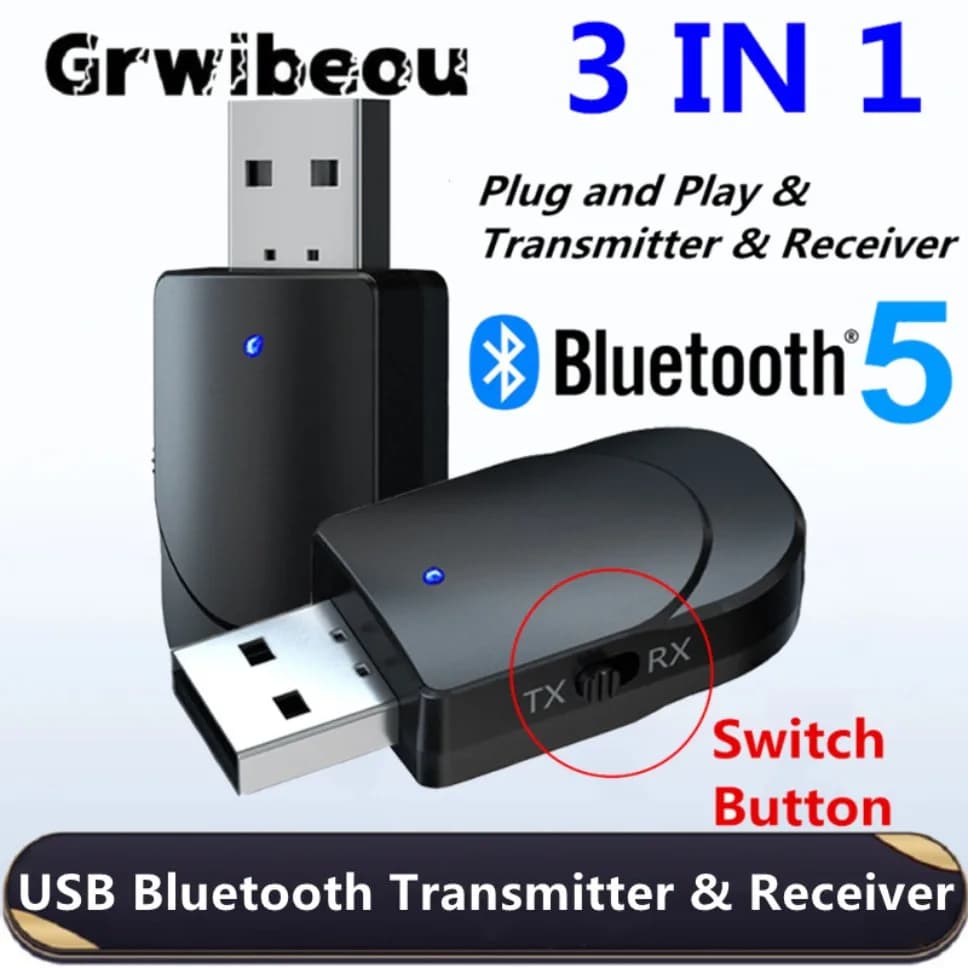 Bluetooth USB Transmitter Receiver Bluetooth 5.0 Wireless Jack AUX 3.5mm Stereo for Car Music Adapter for Headphones TV PC