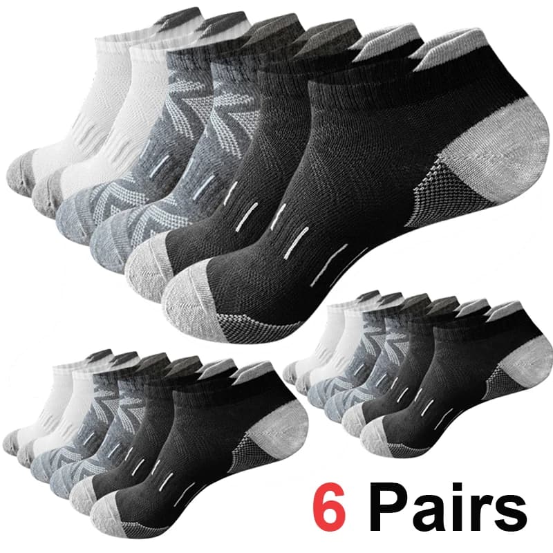 6Pairs Low Cut Cushioned Athletic Ankle Socks Breathable Mesh Moisture Wicking with Arch Support for Running Gym Sports