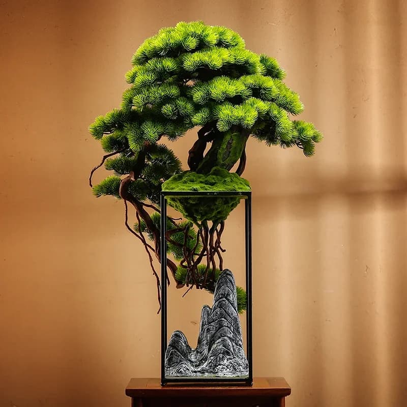 Simulazione Saluto Ornamenti in vaso di pino Pianta di atterraggio Soggiorno Mobile TV Decorazione della casa Portico Ufficio Albero finto