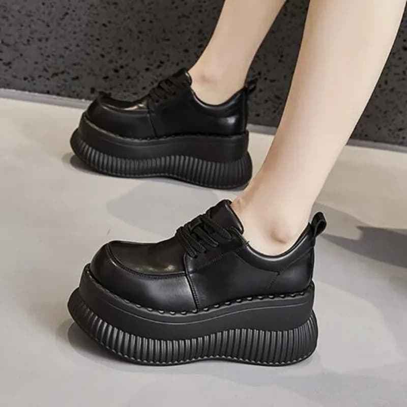 Mocassini da Donna alla Moda con Suola Spessa, Scarpe Sportive con Zeppa da 8,5 cm, in Vera Pelle, Stile Britannico, Casual, con Rialzo Interno