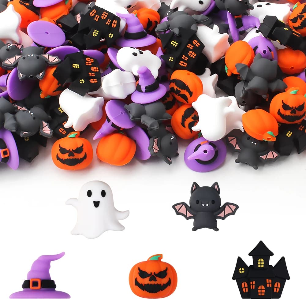 5/10/20pcs Perline di Silicone A Tema Halloween 3D Pipistrello Spettrale Zucche Perline Focali Gioielli FAI DA TE Cordini Creazione Decorazione Del Partito