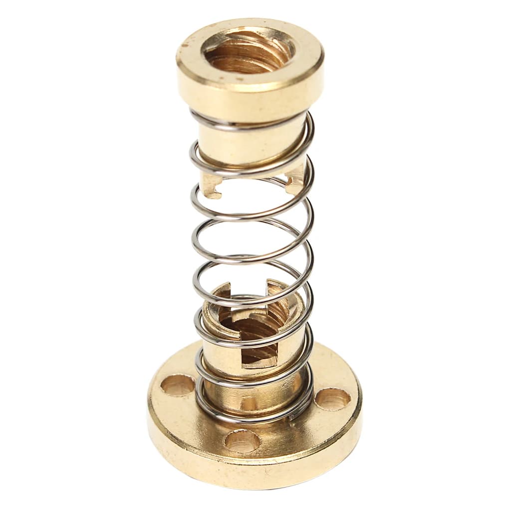 Dado antirimbalzo T8 passo 2mm in lega di ottone con molla per ricambi CNC e stampanti 3D