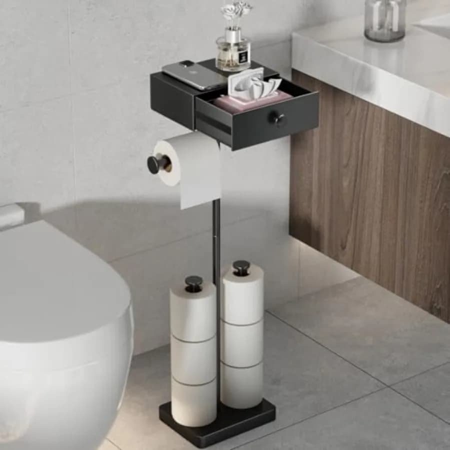 Toilet Paper Holder Stand, Toilet Paper Roll Holder Wipes Storage Heavy Duty Floor Bathroom Tissue Holder No Drill Tp Holder fo