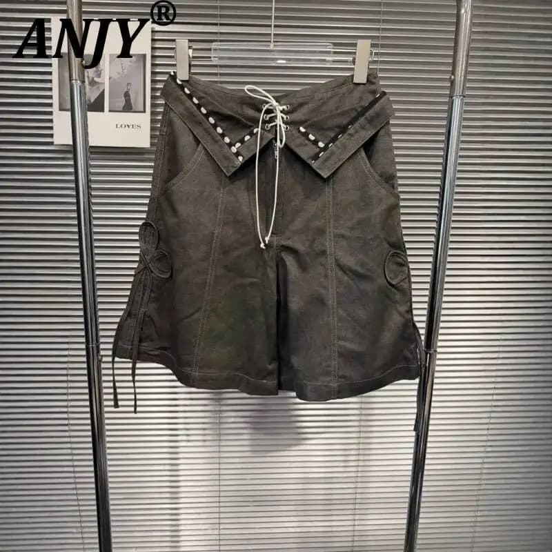 ANJY Spring Summer New Women Design American Street Style Vintage Irregular Deconstructed Bandage Shorts Loose Chic Jeans A24933