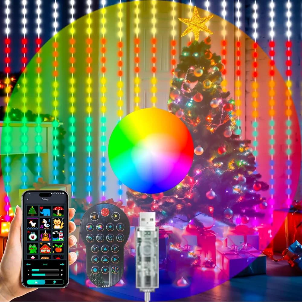 Luci per tende a LED Luce da fata per camera da letto APP Telecomando RGB Luce di sfondo che cambia fai-da-te per decorazioni natalizie per la casa