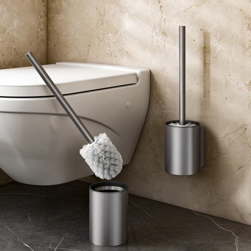 Porta scopino per WC da bagno Strumenti per la pulizia Spazio in alluminio Montaggio a parete Senza trapano Scopino verticale durevole Accessori neri