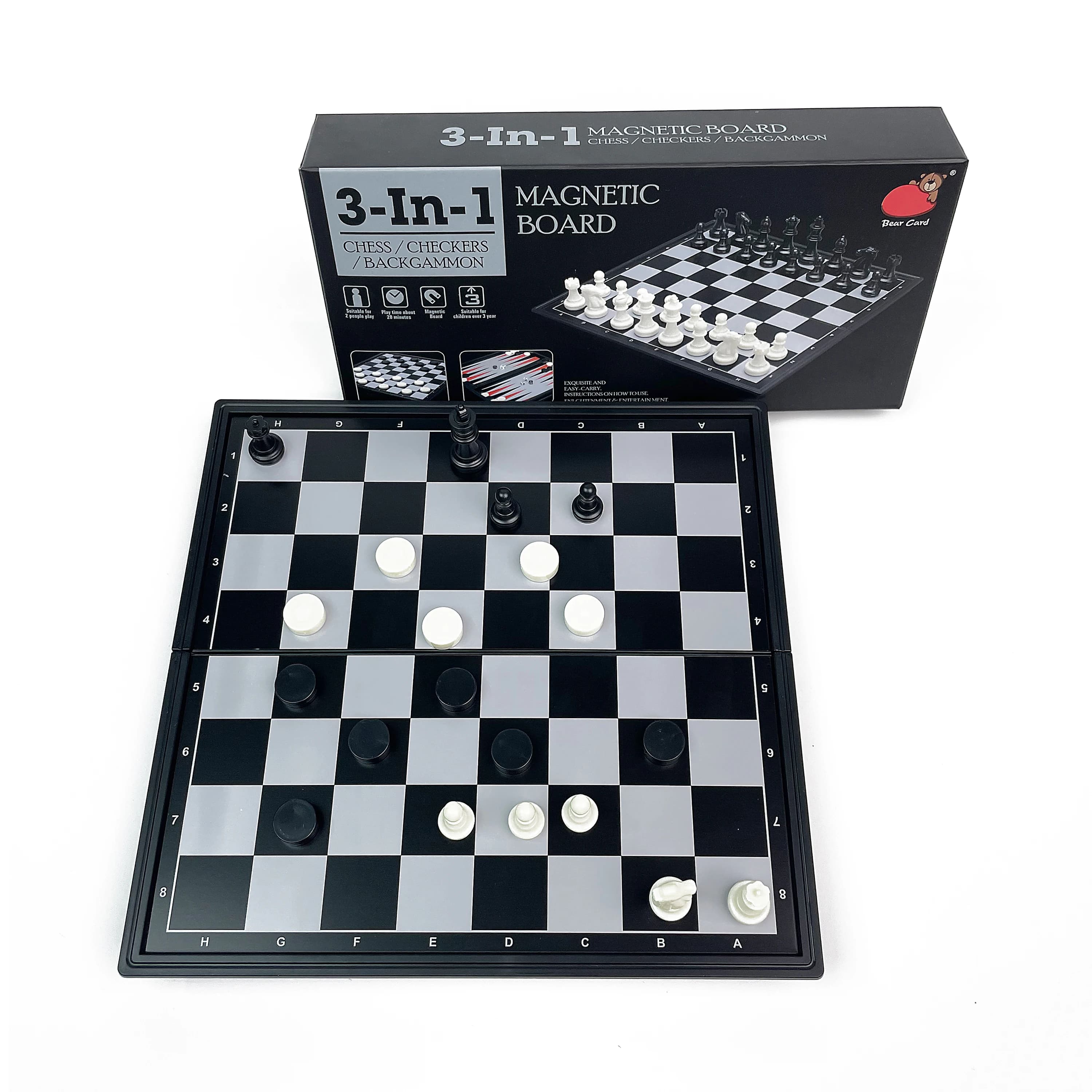 Set da Gioco 3 in 1 Pieghevole Magnetico: Scacchi, Dama e Backgammon, Scacchiera Portatile in Plastica per Viaggi e Attività all'Aperto