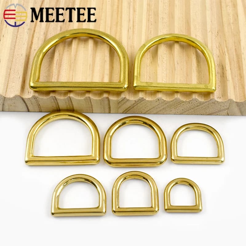 5Pcs 13-44mm Solid Brass D Ring Buckles Seamless Loop for Bag Strap Clasp Dog Collar Webbing Rings DIY Hardware Accessories