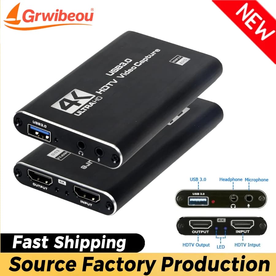 Scheda di acquisizione video USB 3.0 4K HD 30Hz per giochi in streaming live e trasmissione PC PS4 OBS Registrazione di giochi Videocamera con microfono audio