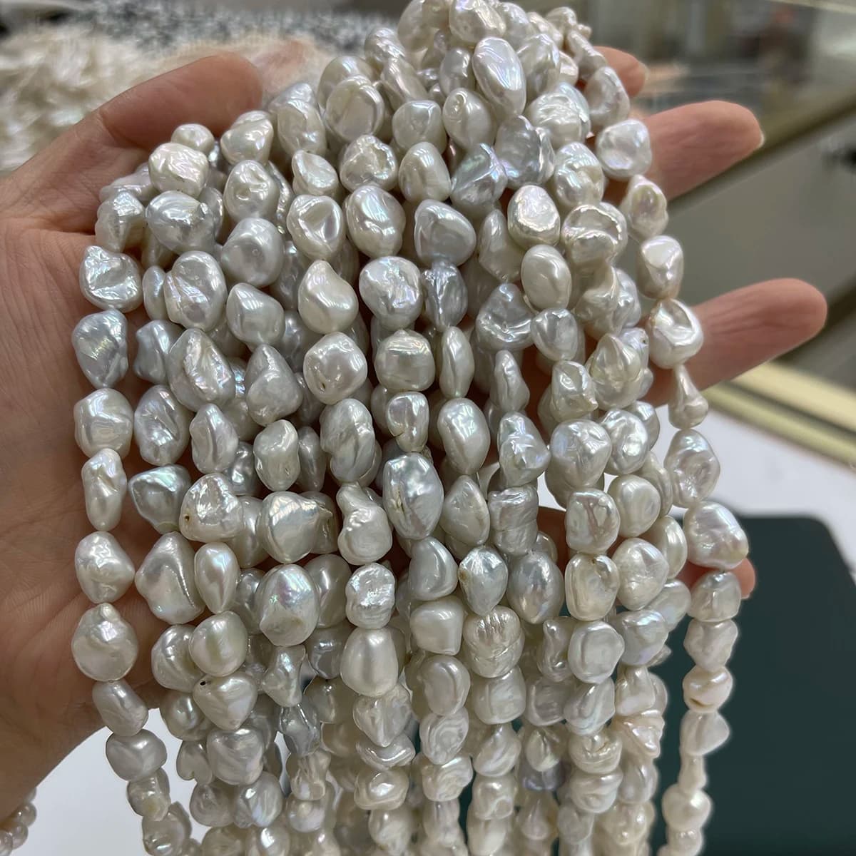 Natural Freshwater Pearl Baroque White Bead Silver Speckles 6–7 mm for Jewelry Making DIY Necklace Bracelet Earrings Accessory