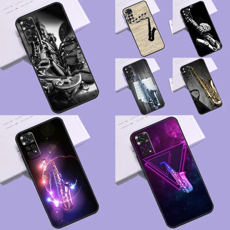 Musical Instruments Saxophone Case For Xiaomi Redmi 12 9C 10A 10C 12C Redmi Note 11 8 9 10 12 Pro 9S 10S 11S 12S Cover