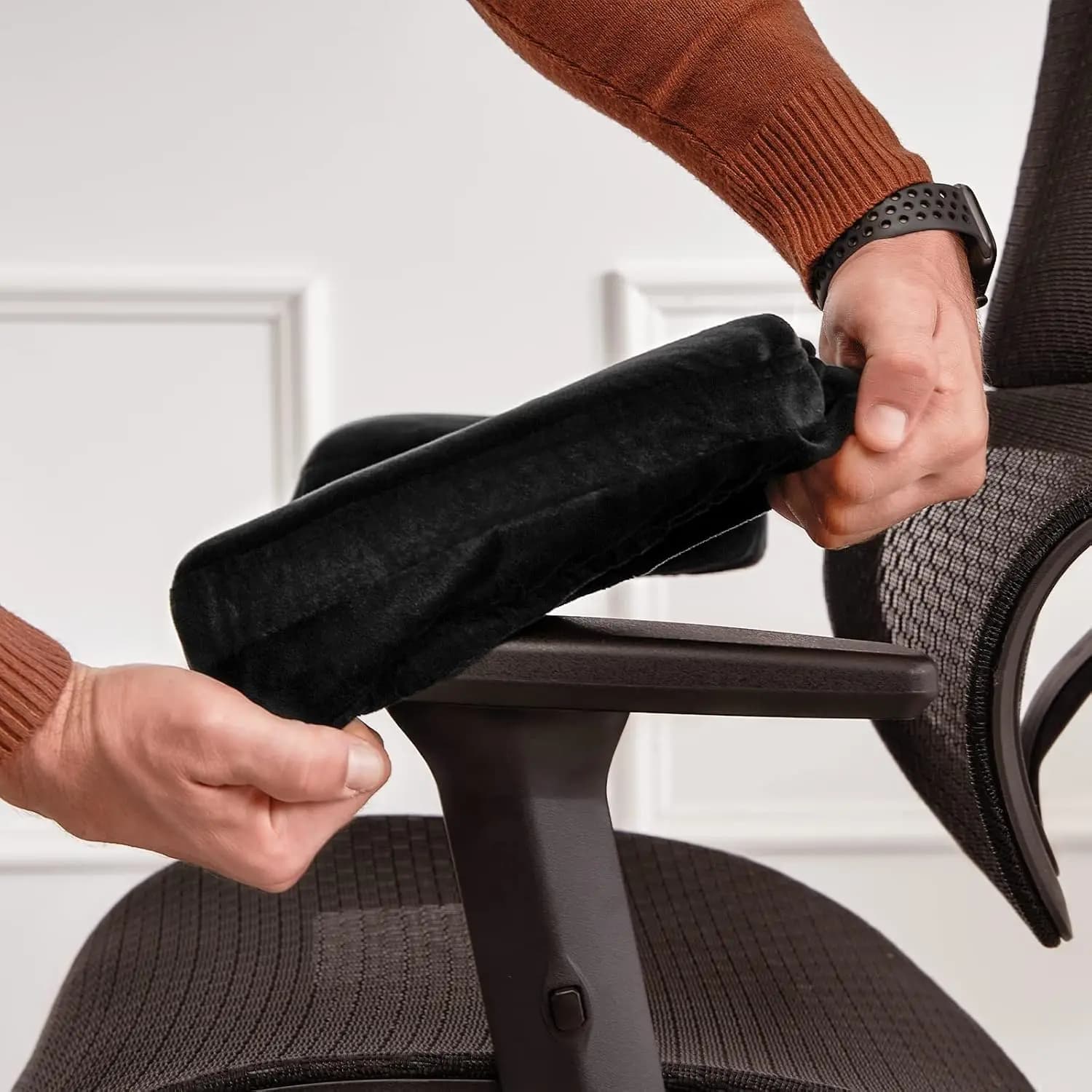 Copri braccioli in memory foam per sedie da ufficio e da gaming, cuscinetti ergonomici per gomiti in nero (set da 2)