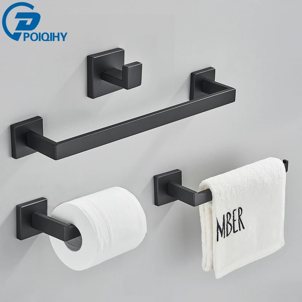 Set di accessori per il bagno Gancio per accappatoio nero Porta asciugamani Mensola Porta carta velina Accessori per il bagno a parete