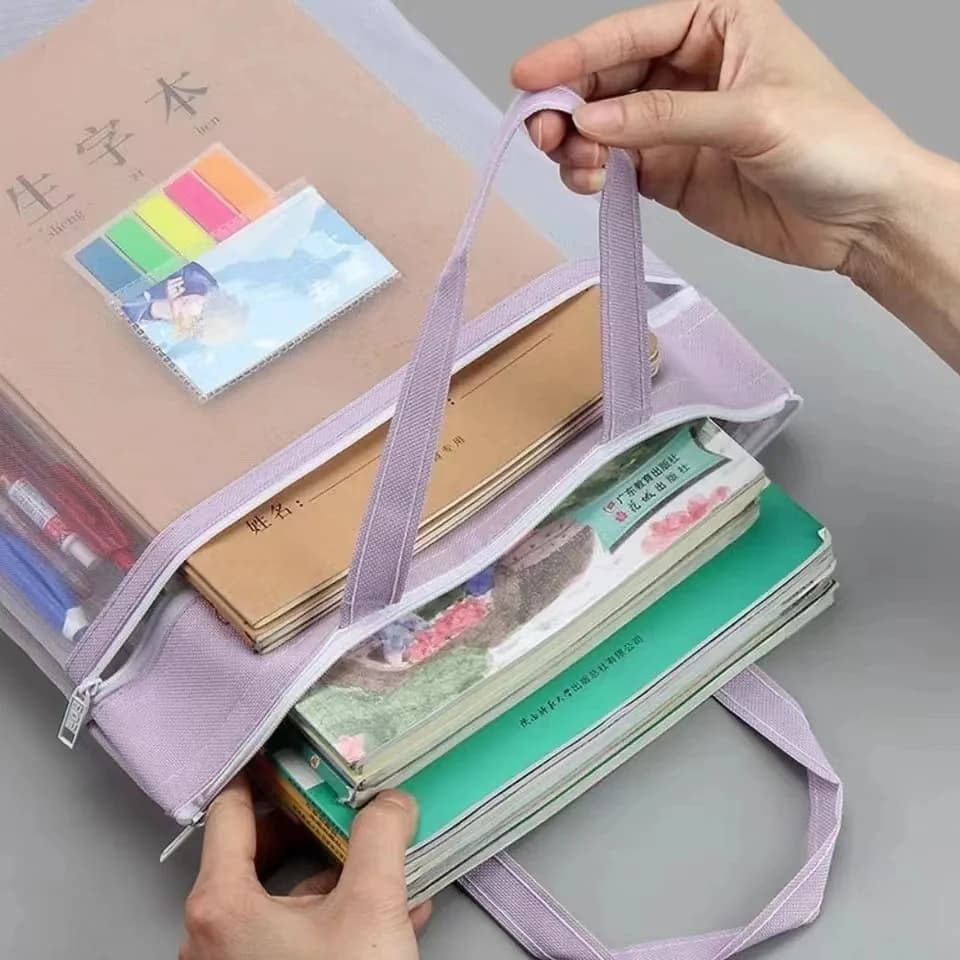 Borsa portaoggetti portatile con cerniera trasparente Cartella per carta di prova Cartelle per file in rete A4 Borsa per documenti Borse portaoggetti Cancelleria per studenti