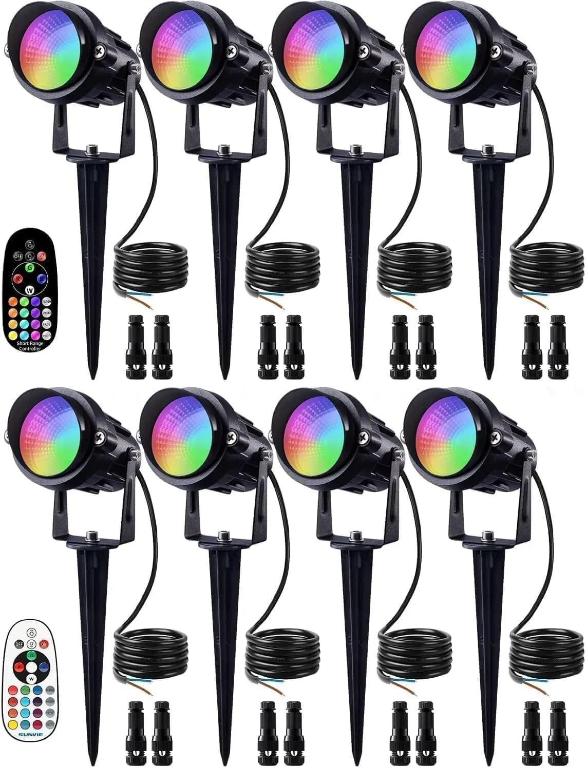 Luci LED RGB da 12W per Paesaggio con Cambio Colore, Set da 8 con Telecomando, Faretti Impermeabili per Esterni