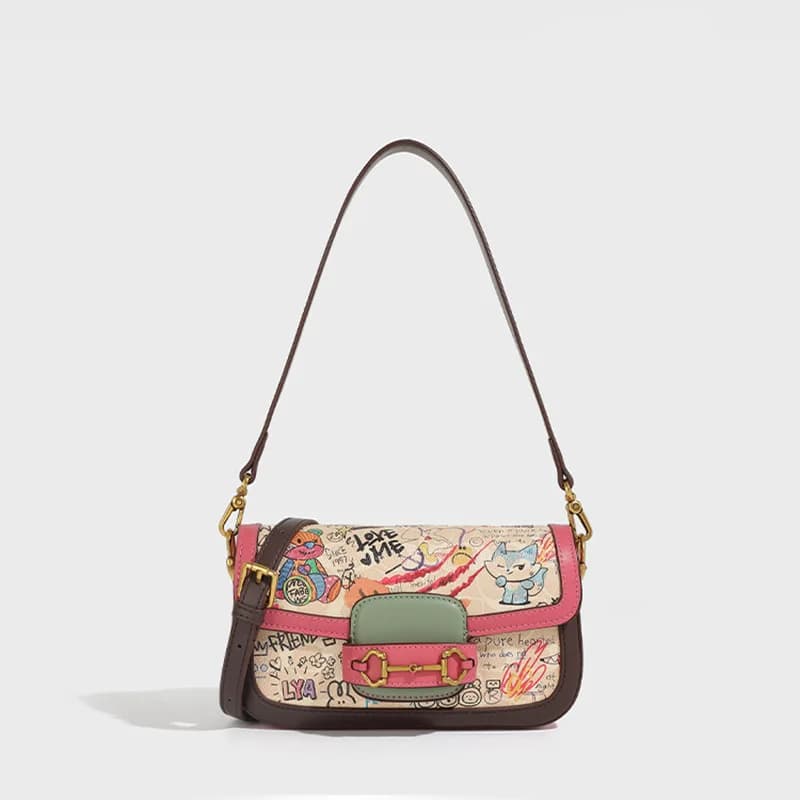Borsa a Tracolla Monogram Trendy per Donne, Borsa Quadrata Piccola Vintage Bicolore, Stile Francese con Tracolla Larga