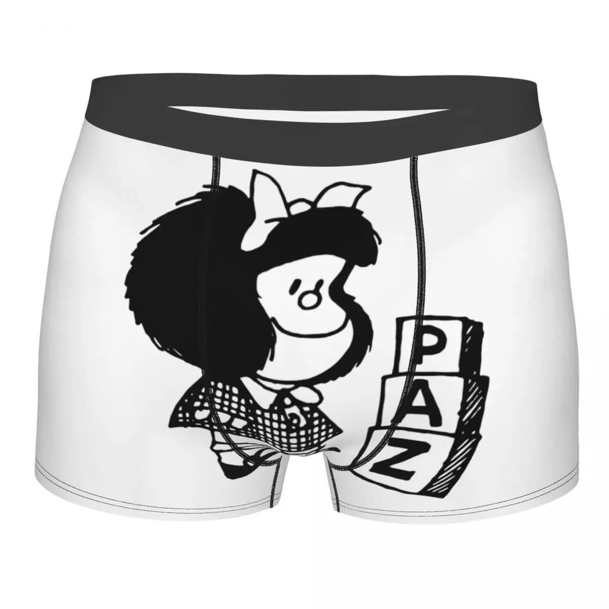 Boxer da uomo sexy Mafalda, personaggio dei cartoni animati argentini di Quino, intimo elasticizzato da uomo
