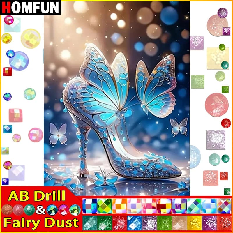 HOMFUN Fata Polvere AB 5D Pittura Diamante Fai Da Te Punto Croce "Paesaggio Tacchi Alti Farfalla" Decorazioni Per La Casa Diamante Pieno Ricamo