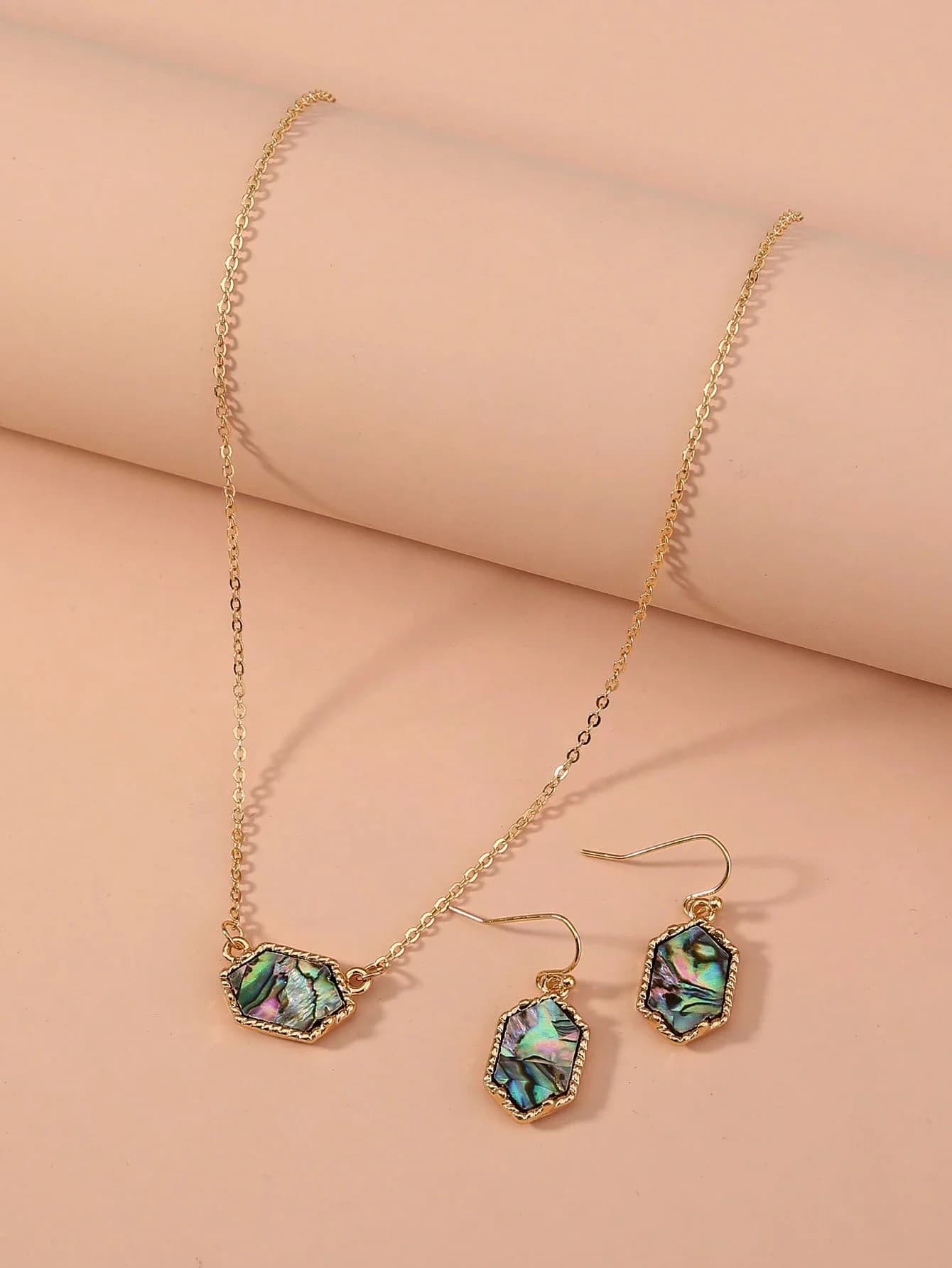 Set di 3 collane e orecchini con pendente esagonale da donna