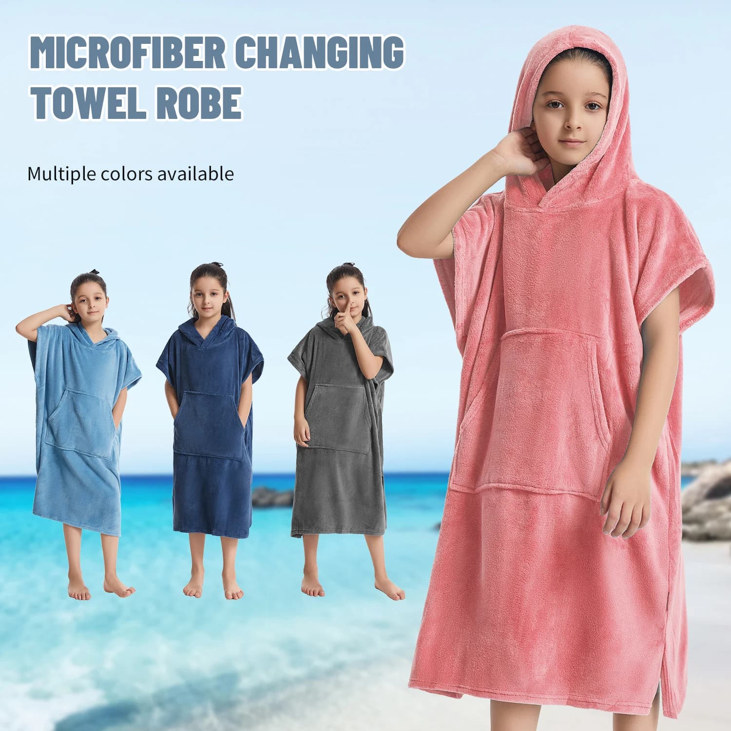 Microfiber Kids Changing Towel: Soft and Soft Bathroom towels in Soft Coral Fleece Hooded - Surf Poncho for 5-12 years