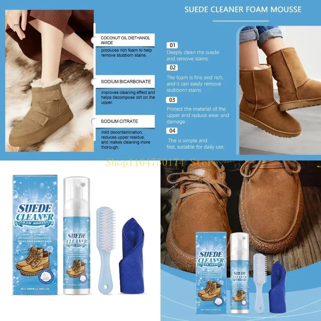 Kit di schiuma detergente professionale per suede nubuck da 100 ml con spazzola e panno Ripristina scarpe Borse per stivali Giacche Borse top vendita