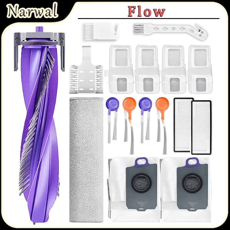 For Narwal Flow Robot Vacuum Accessories:Main Side Brush,Filter,Track Mop Cloth,dust Bags,dust bin,Sink Filter Replacement Parts