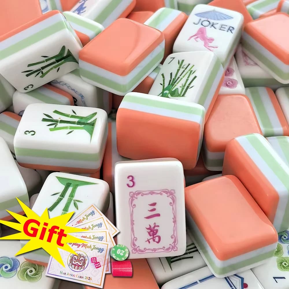 Local Stock Coral Orange Luxury American Mahjong Set Acrylic Engraved Mahjong Tiles Travel Mah Jongg Sets for Adult Board Games