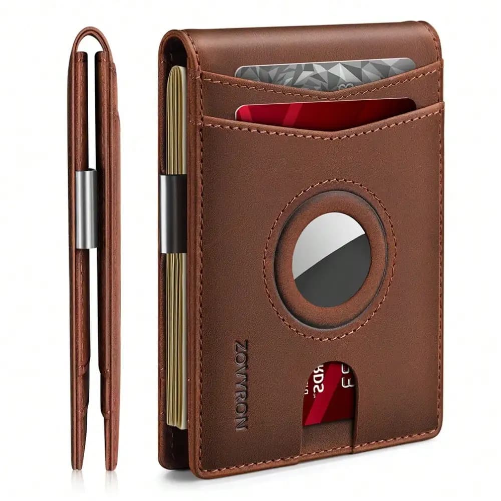 Portafoglio in Pelle da Uomo, Minimalista con Blocco RFID, Porta Carte Pop-up con Finestra per Documenti e Scomparto per Contanti