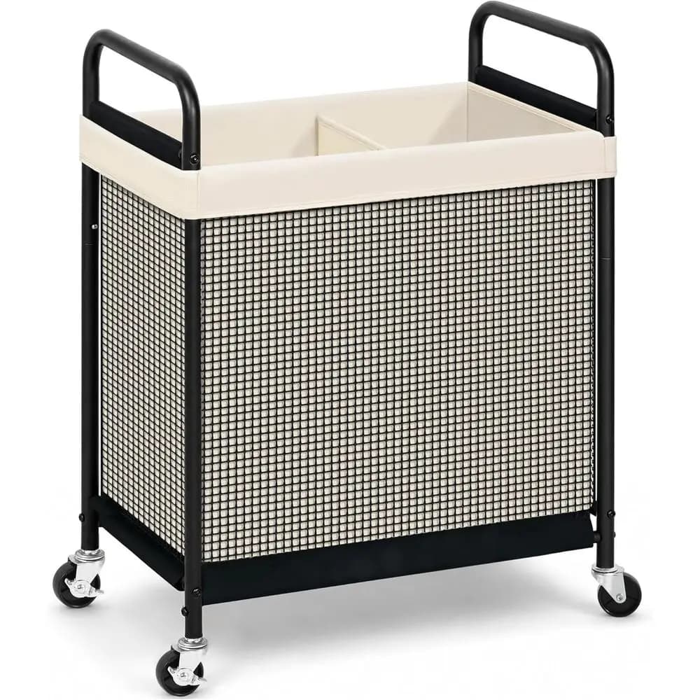 Rolling Laundry Hamper with Wheels 2-Section Laundry Sorter Rolling Laundry Basket on Wheels with Removable Bag Clothes Hamper L