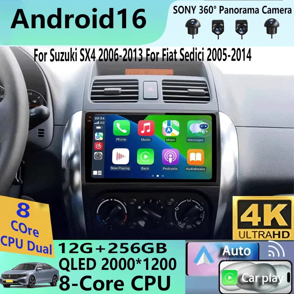 Autoradio Android 16 per Suzuki SX4 2006-2012, 2 Din, BT, Stereo Multimediale, Lettore Video, Navigazione, Carplay