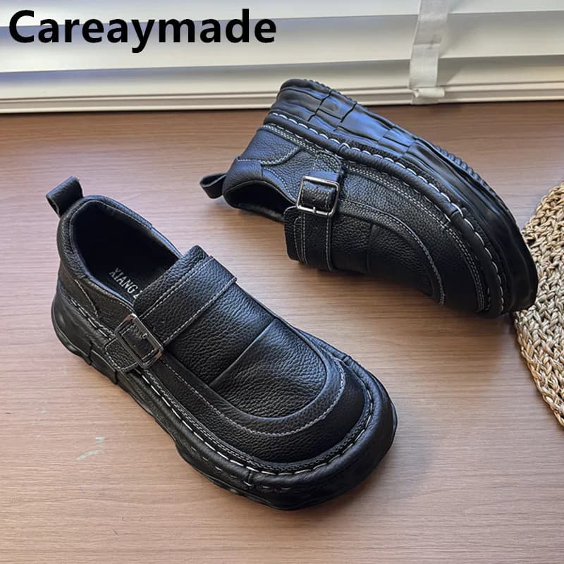 Careaymade-scarpe da donna in vera pelle, suola morbida comode scarpe singole casual, punta tonda bocca poco profonda scarpe da donna con punta larga