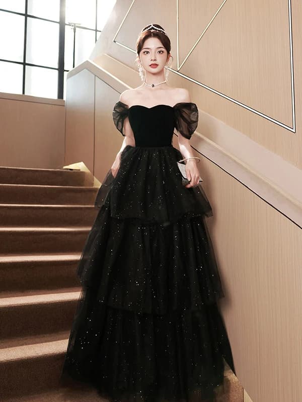 Elegant Black Evening Gown Women's Luxury Sensation Adult Ceremony Birthday Party Strapless Long Dress Korean Style Wedding D...