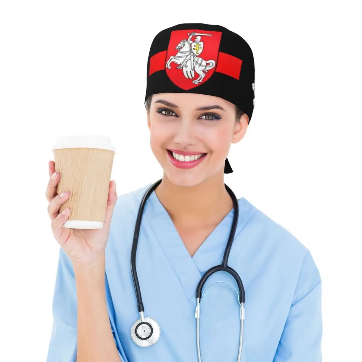 Belarus Pogonya Flag Square Protest Symbol Belarusian Scrub Hat Doctor Working Surgical Cap Men Women Adjustable Nursing Caps
