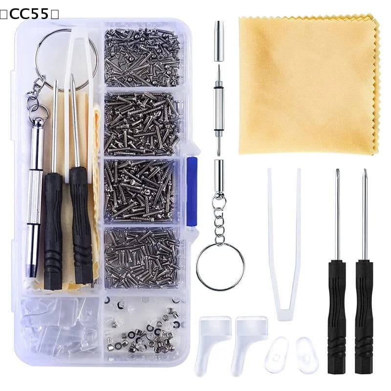 Kit di riparazione per occhiali da vista e da sole da 500 pezzi con viti, cuscinetti nasali, cacciaviti, dadi e parti ottiche assortite〔CC55〕