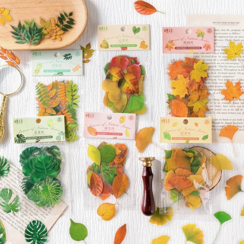 40 Pezzi Adesivi Decorativi a Forma di Foglie per Quaderni, Scrapbooking, Etichette, Diari, Album, Junk Journal e Planner