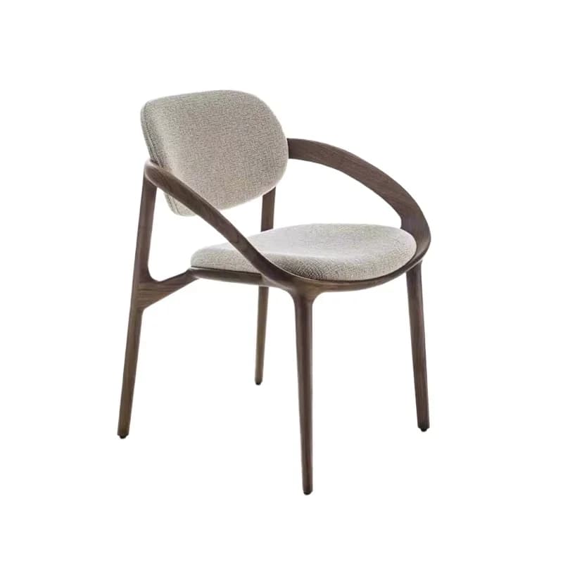 # Sedia Moderna Minimalista con Telaio in Legno di Noce, Cuscino in Lino Imbottito e Braccioli Ergonomici per Soggiorno e Sala da Pranzo