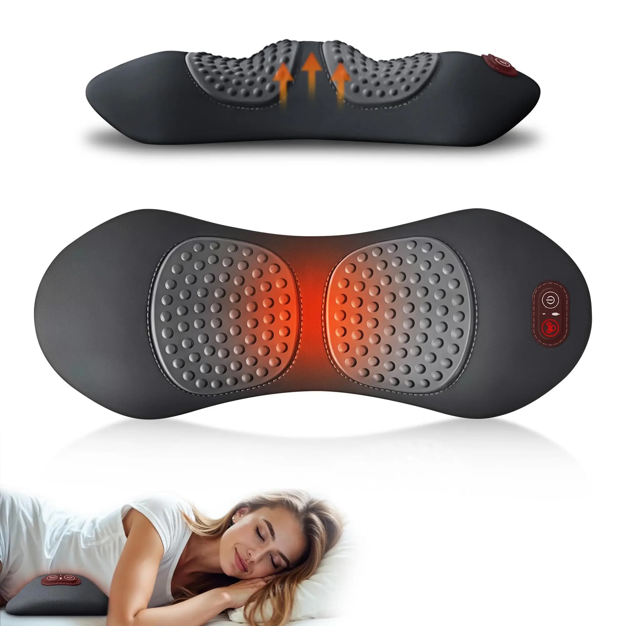 Cuscino di supporto lombare elettrico ricaricabile Upadate 3 in 1 con altezza regolabile per letto e sedia, massaggiatore per schienale con calore