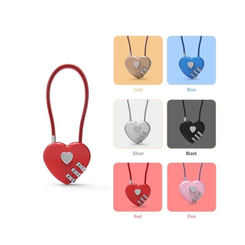 Love Lock Wedding Lock Heart Love Lucchetto a combinazione Borsa da scuola Zaino Trolley Box Blocco concentrico Colore in lega di zinco