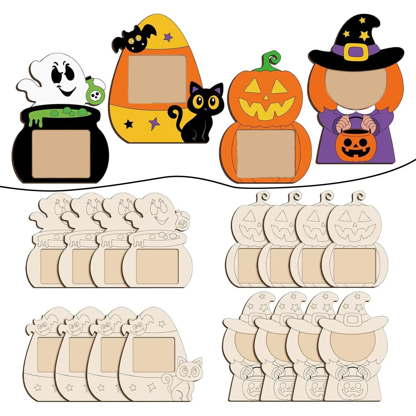 Kit artigianale con cornice per foto di Halloween da 16 pezzi, progetti fai da te, feste, artigianato in legno fai da te