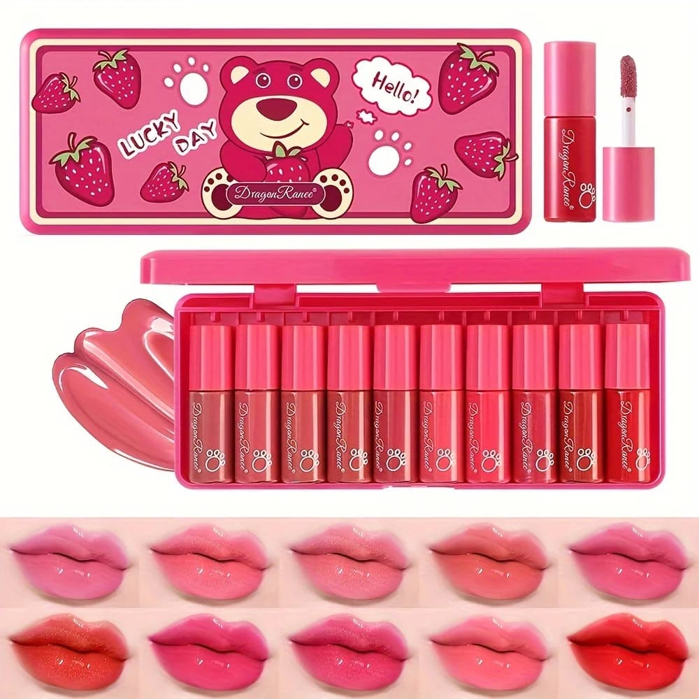 Pack of 10 strawberry lip gloss Lucidalabbra moisturizing Lucidalabbra, rich and moisturizing lips, anti-drying and durable in autumn