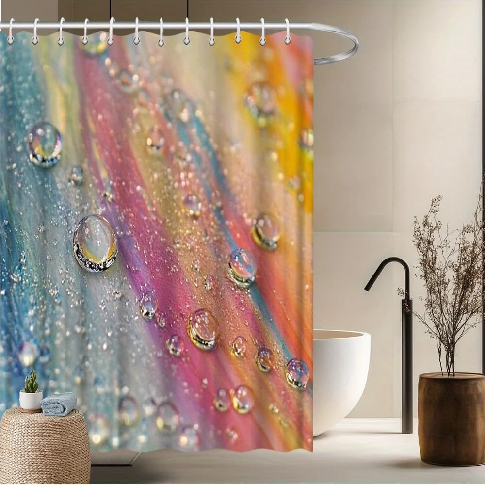Tenda da doccia con gocce d'acqua, colori astratti vibranti, poliestere anti-sbiadimento, 12 ganci, lavabile in lavatrice, design moderno