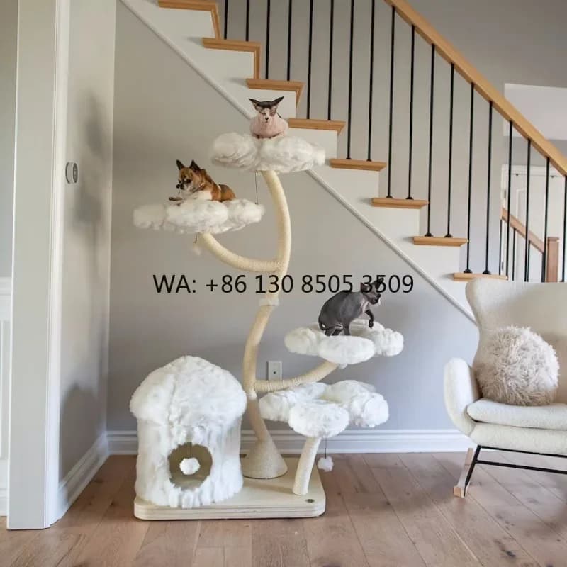 Luxury Eco-Friendly Large Cat Tree Tower for Maine Coon and Heavy Cats Solid Wood Climbing Frame with Sisal Scratcher Christmas