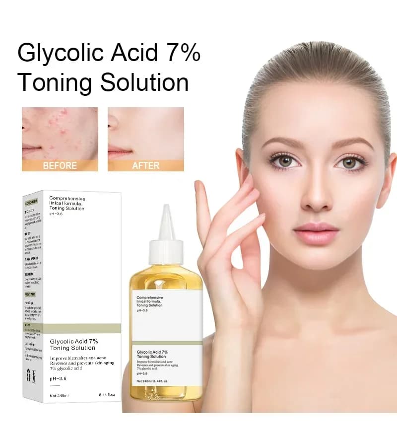 7% Glycolic Acid Toning Solution 240ml Face Exfoliating Lotion AHA Toner for Brightening Hydrating Skincare Face Essence