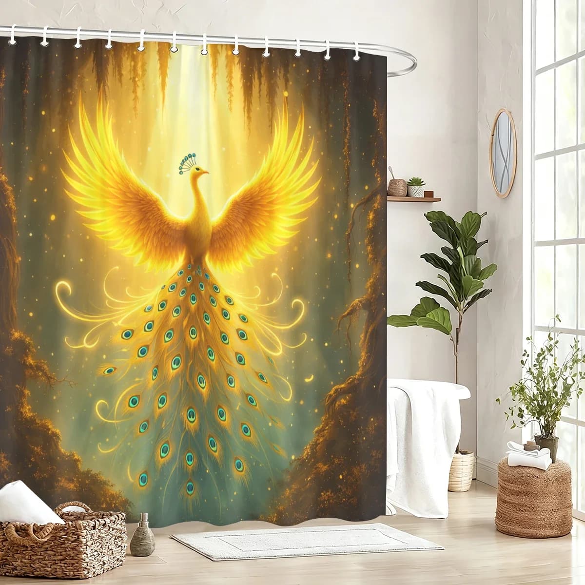 Exotic Bird Pattern Polyester Shower Curtain - 2D Printed Bathroom Decor, Stylish Bathtub Partition for Home Bathroom