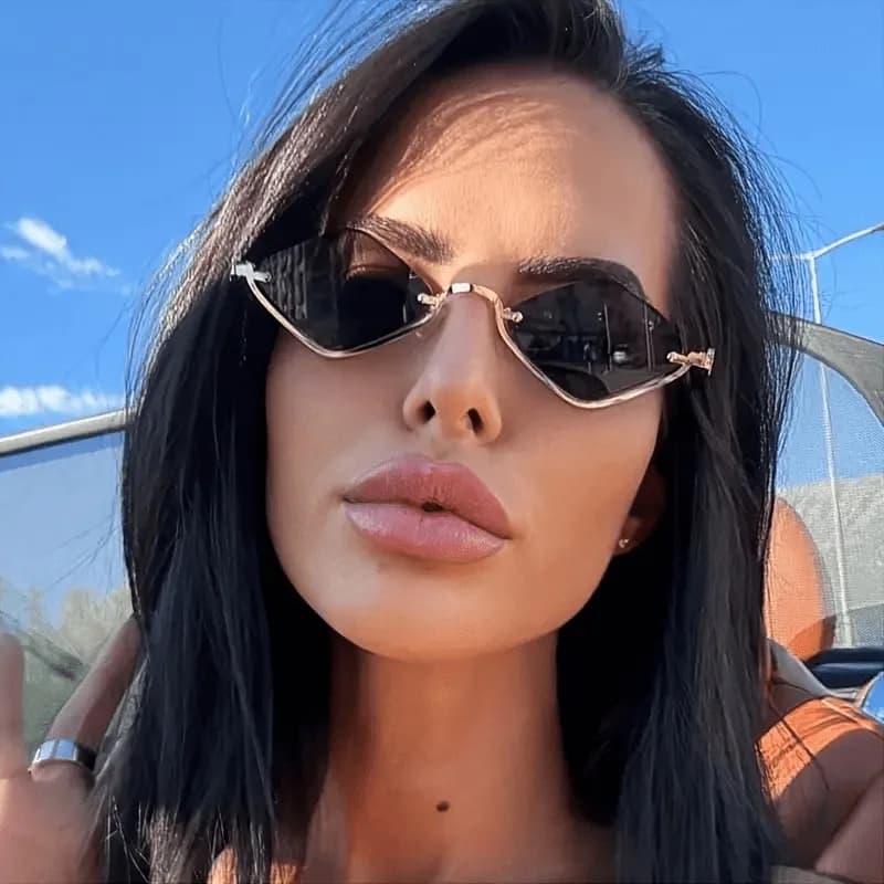 Metal Women's Minimalist Trendy Sunglasses Men's New Half Frame Diamond Shaped Sunglasses Small Frame Outdoor Sunglasses