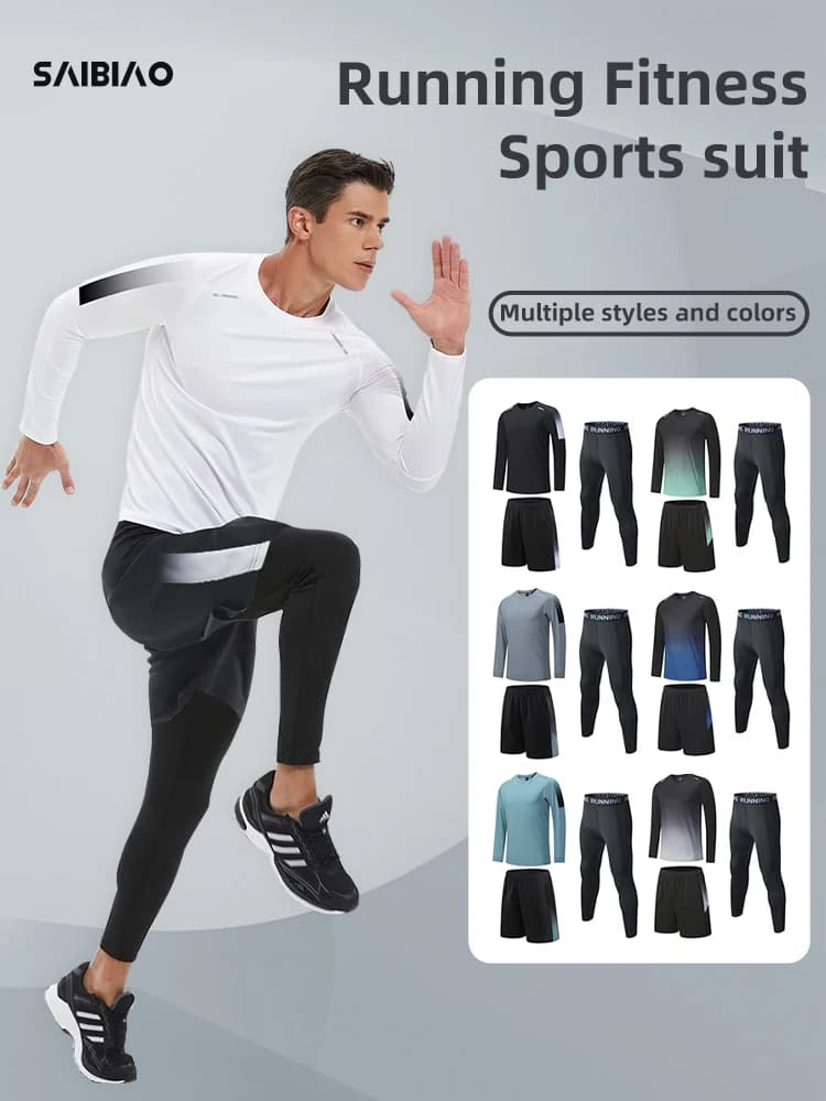 Compressione elastica da uomo Bodybuilding Abbigliamento sportivo Palestra Camicie fitness Abbigliamento da allenamento a maniche lunghe Collant Pantaloni e pista da corsa