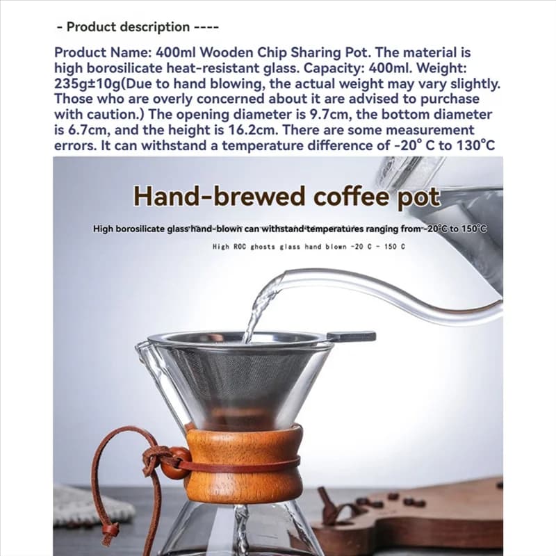 ABWM-Caffettiera in vetro riutilizzabile Gocciolatore Versare sopra il set con filtro in acciaio inossidabile Filtro antigoccia Tazza da portata per la condivisione