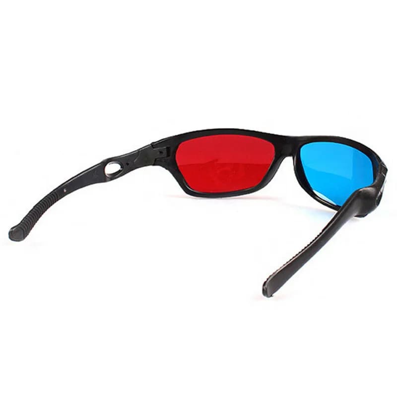 Occhiali 3D con montatura rossa, blu e nera per film, TV, DVD e giochi anaglifici tridimensionali