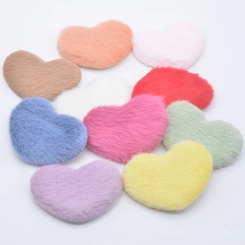 10Pcs 65*45mm Padded Plush Heart Applique for DIY Headwear Hair Clips Bow Decor Accessories Clothes Hat Shoes Sewing Patches